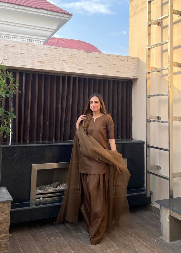 Uzman Yasen Brown Farshi Shalwar Women 3pcs