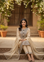 MMG Garments BALOCHI GRACE|CHIFFON EMBROIDERED PISHWAS CREAM MMG 1097 Women 3pcs