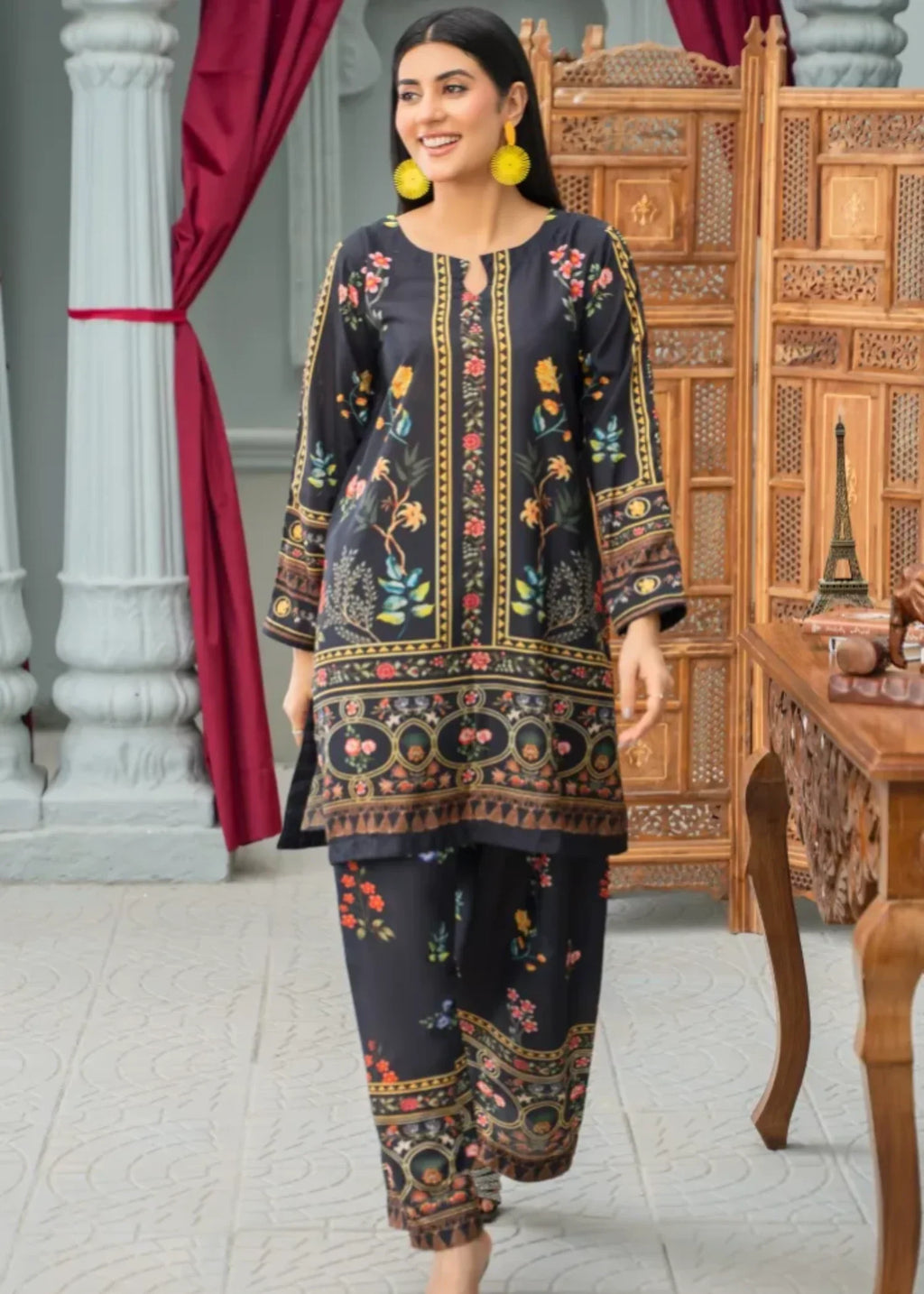 Designer Rack Grip silk black floral Women 2pcs