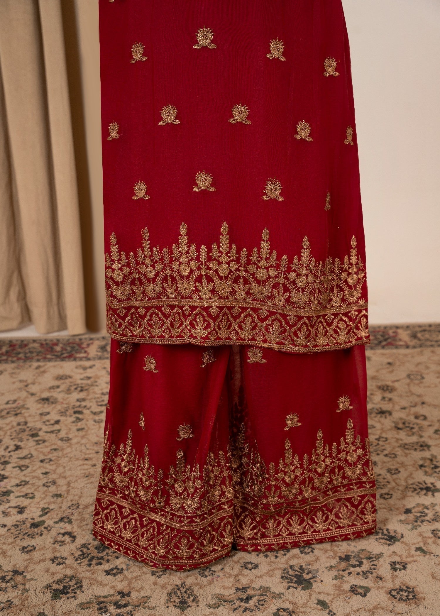 Four Season Boutique YUMNA PLAZZO MAROON Women 3pcs