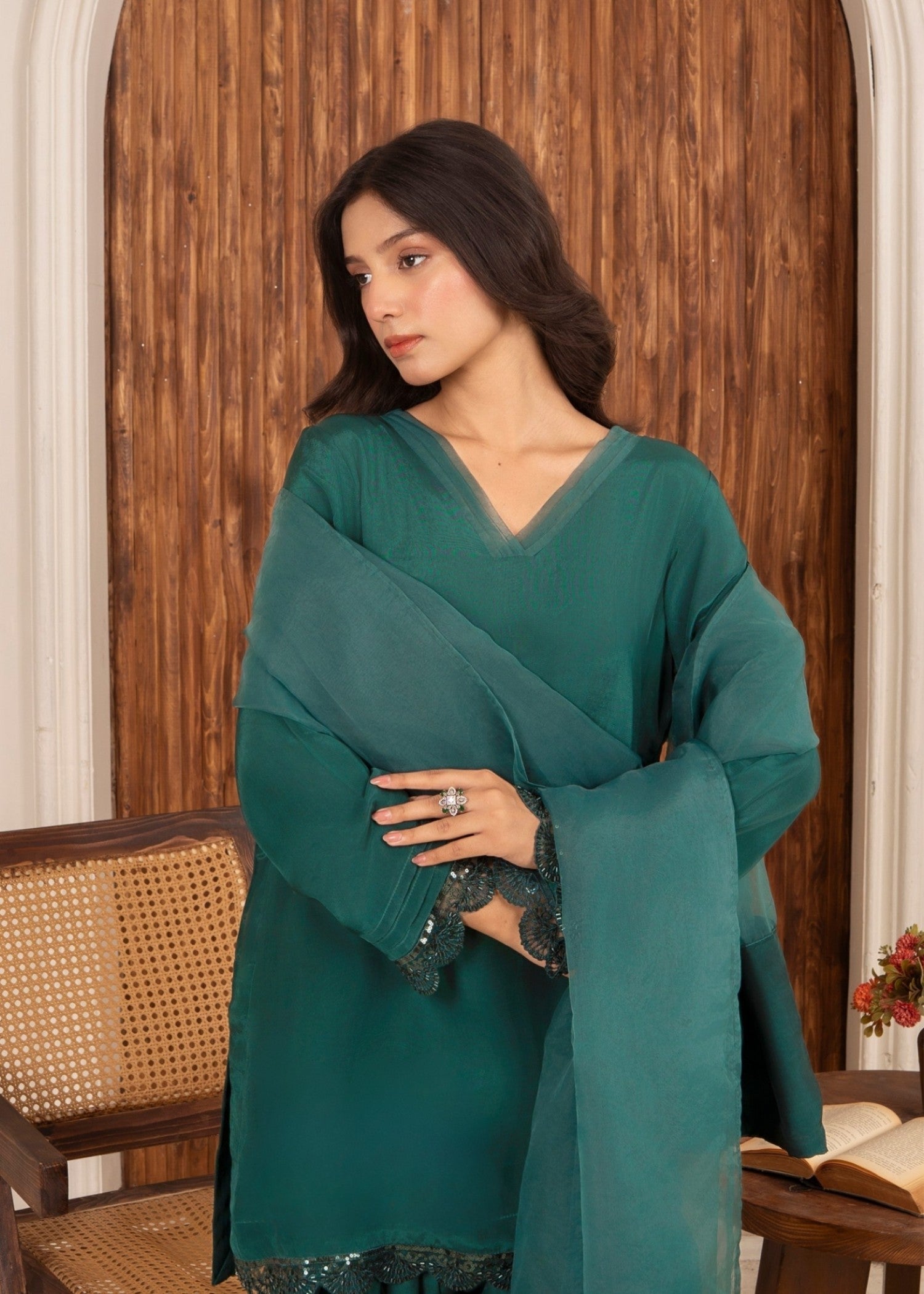 Ray Online Store Emerald Green Farshi Shalwar Set Women 3pcs