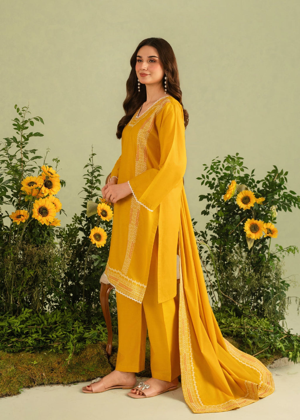 Chaudhary Arts Lime Embroidered Women 3pcs