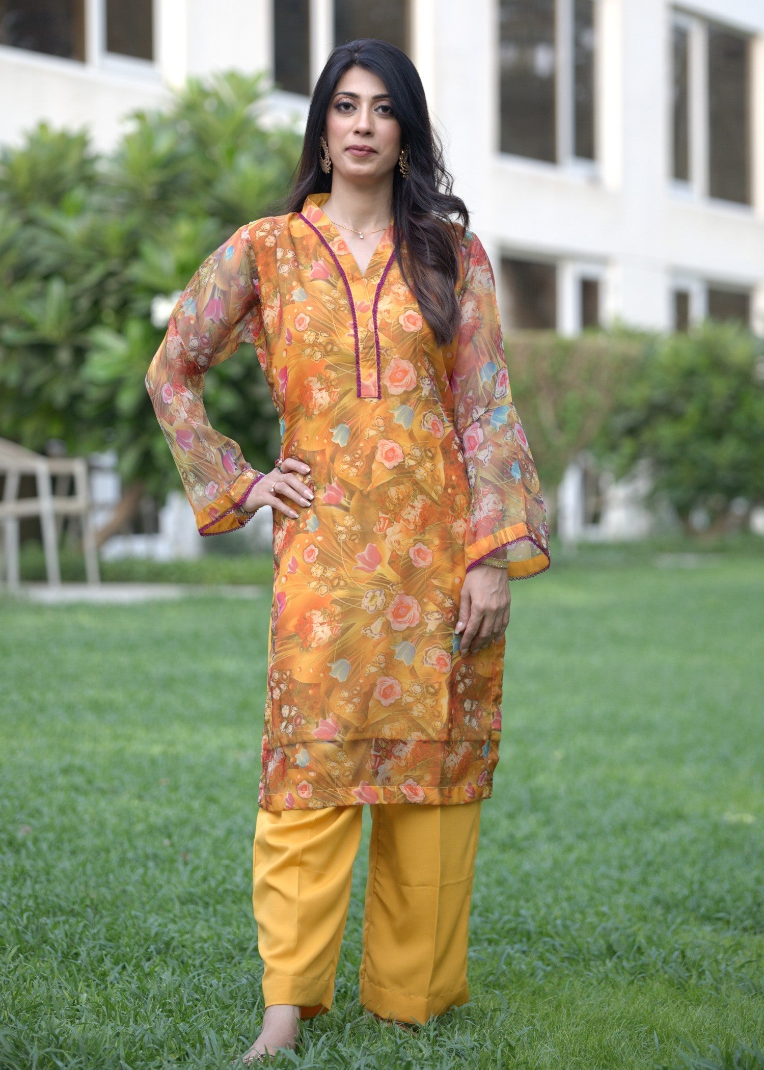 Hayati Collections Organza Printed | Suit | Saffron Women 2pcs