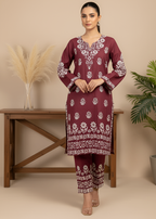 Anabya Garments Maroon Embosed Women 2pcs