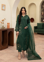 Naaz Couture Hand Embellished Raw Silk Suit Bottle Green Women 3pcs