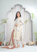 Dareechay Ivory Bloom Print Suit FOP37 Women 3pcs