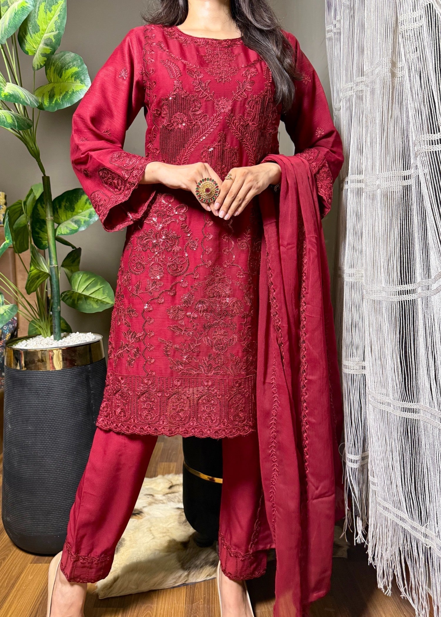 Four Season Boutique MOMAL CHIFFON MAROON Women 3pcs