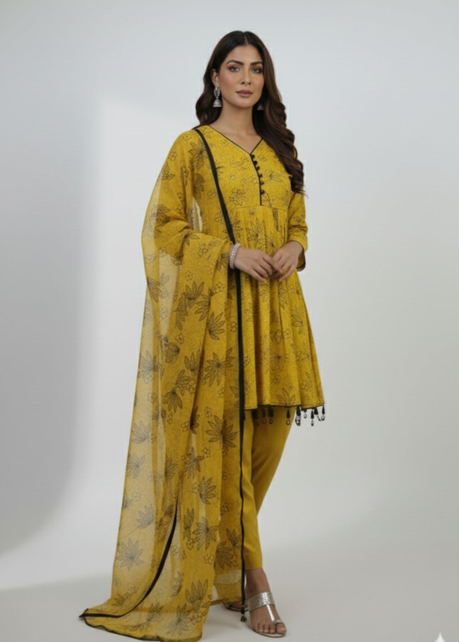 MMG Garments PEPLUM PRINTED EMBROIDERED FROCK MMG 1043 Women 3pcs