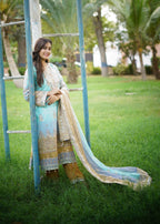 Suits By Sadia Aquamarine chiffon Women 3pcs