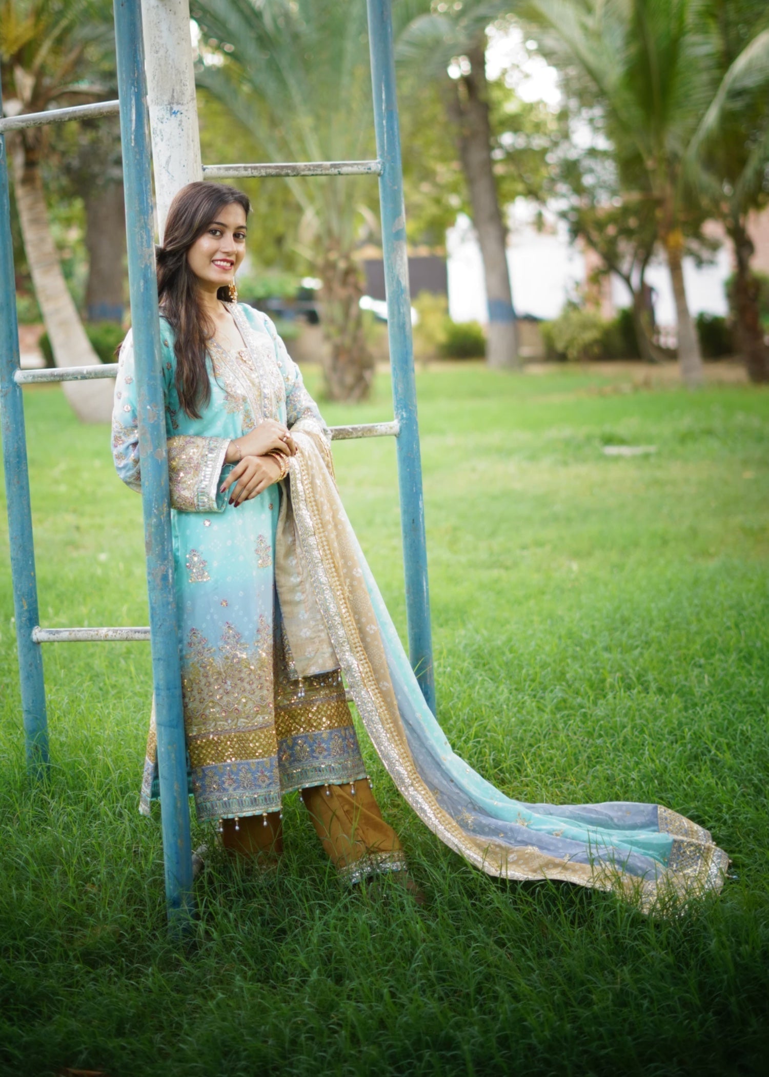 Suits By Sadia Aquamarine chiffon Women 3pcs