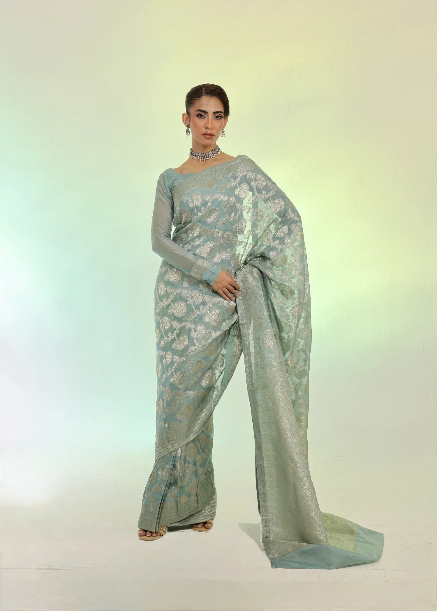 Ripret Mint Banarsi Saree Women 3pcs