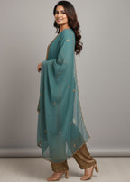 MMG Garments AMIRA| CHIFFON EMBROIDERED FROCK PACIFIC BLUE MMG 844 Women 3pcs
