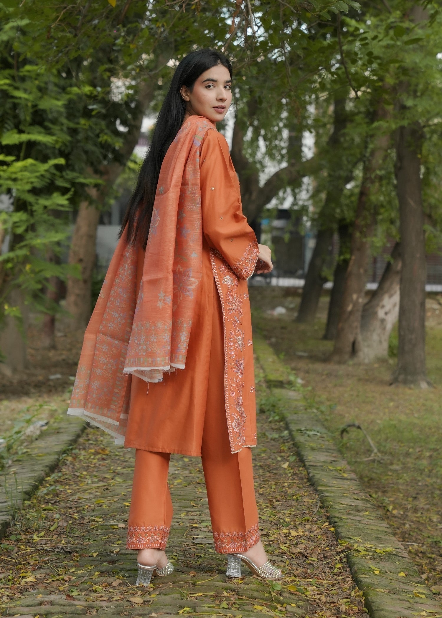 Attirepret – Elegant Rust Cotton Suit Women 3pcs