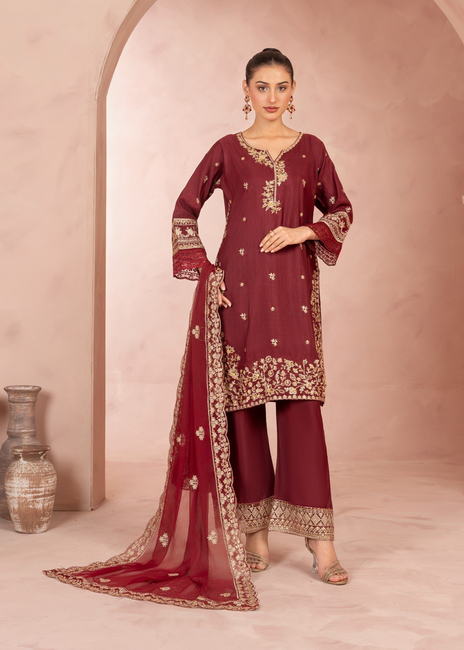 Four Season Boutique JASHAN RAOSILK MAROON Women 3pcs