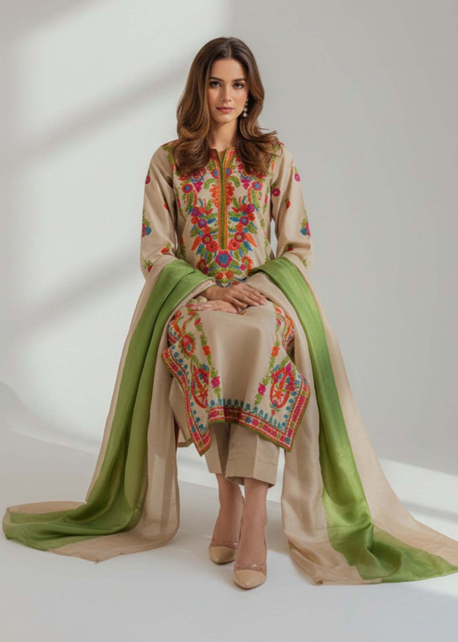 Virrora.Pk Multi Beige Emb Women 3pcs