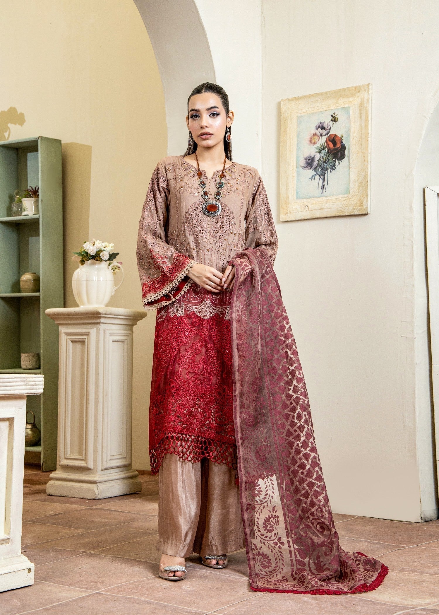 Pehnawa By Bin Akram’s Rustic Brown Pret | Chiffon Kurta Set Women 3pcs