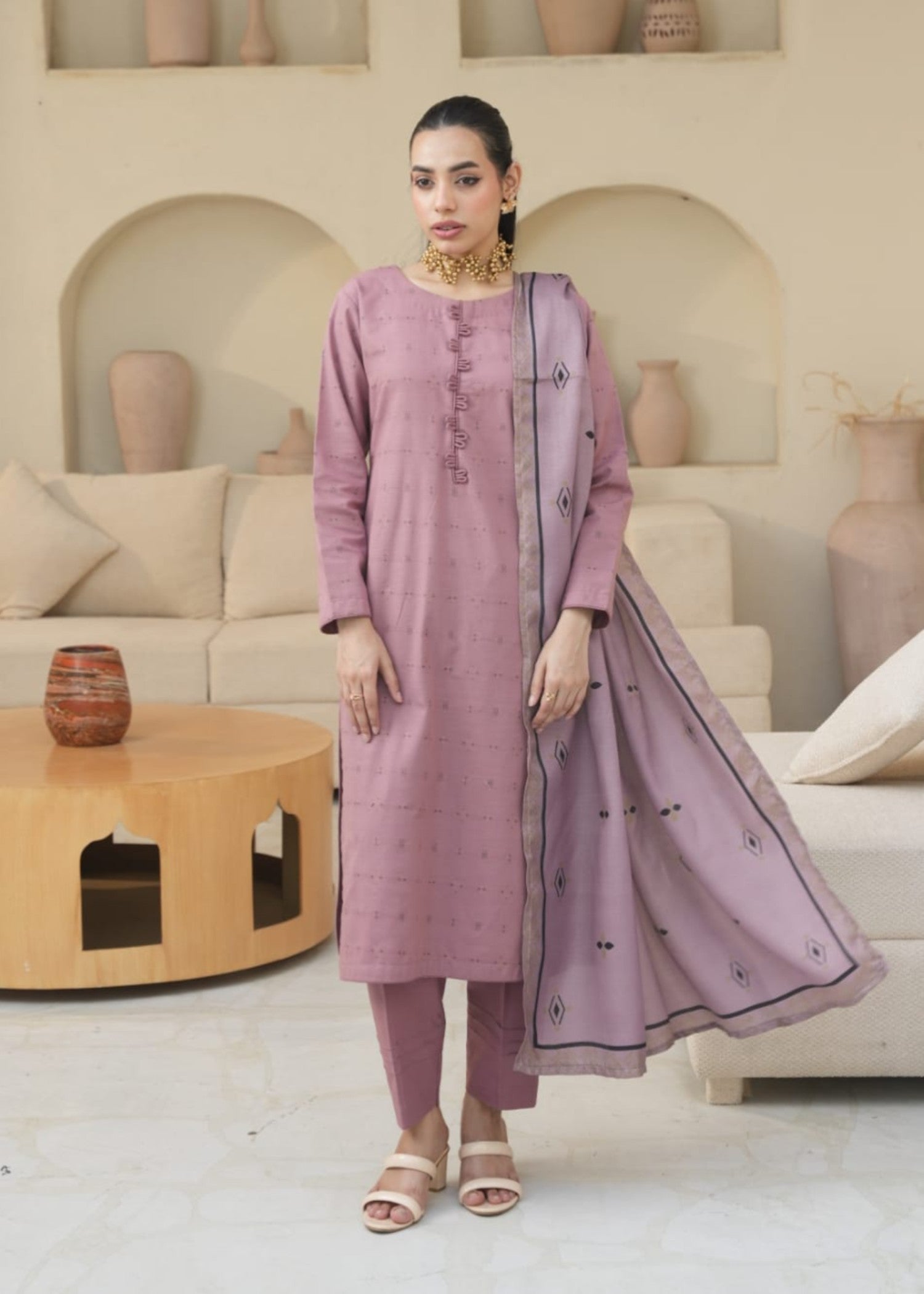 Designer Rack khadar jaccard mauve pink Women 3pcs