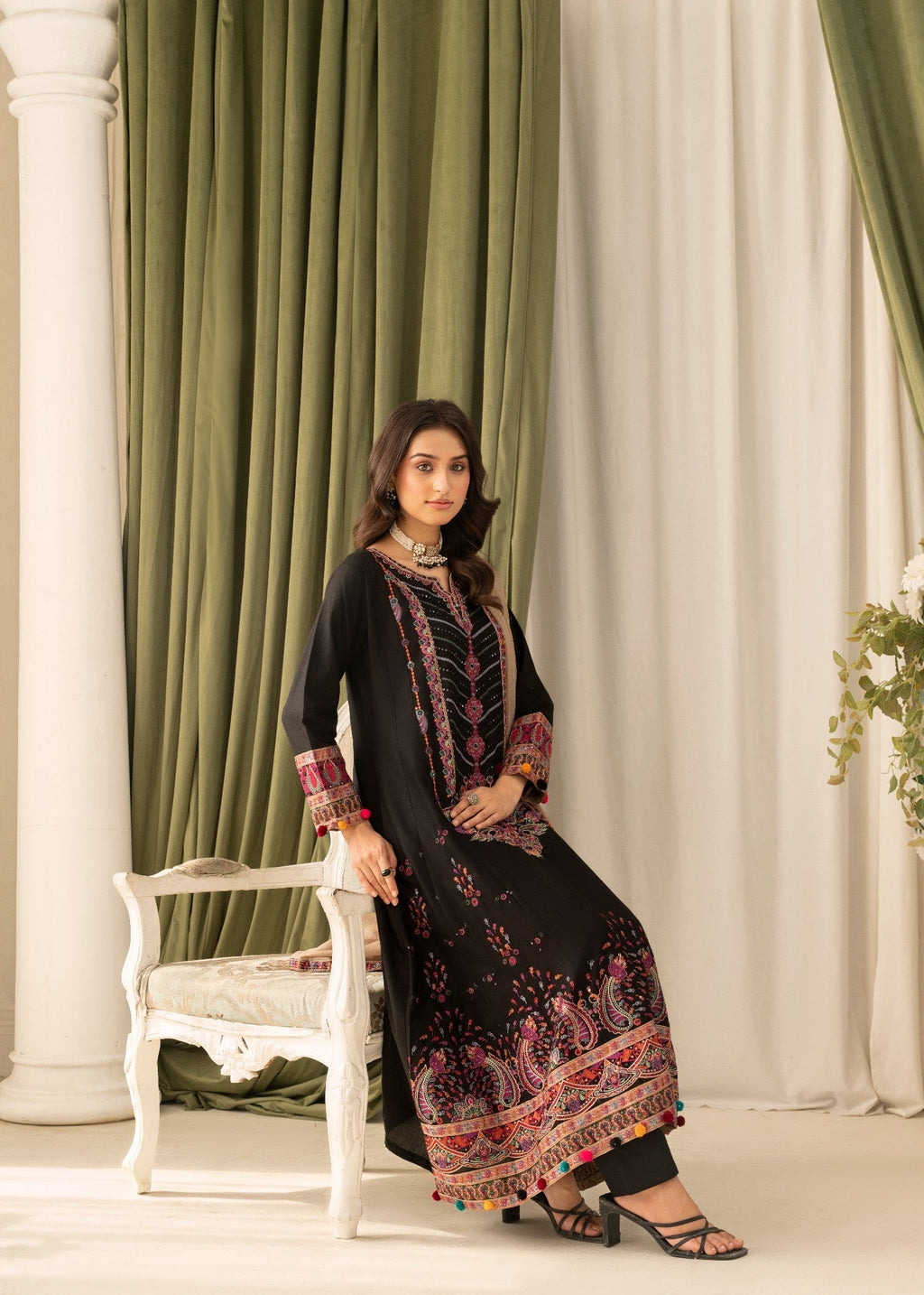Khubsurat 4090 KH CT Black Embroidery Pishwas Cotton Women 3pcs