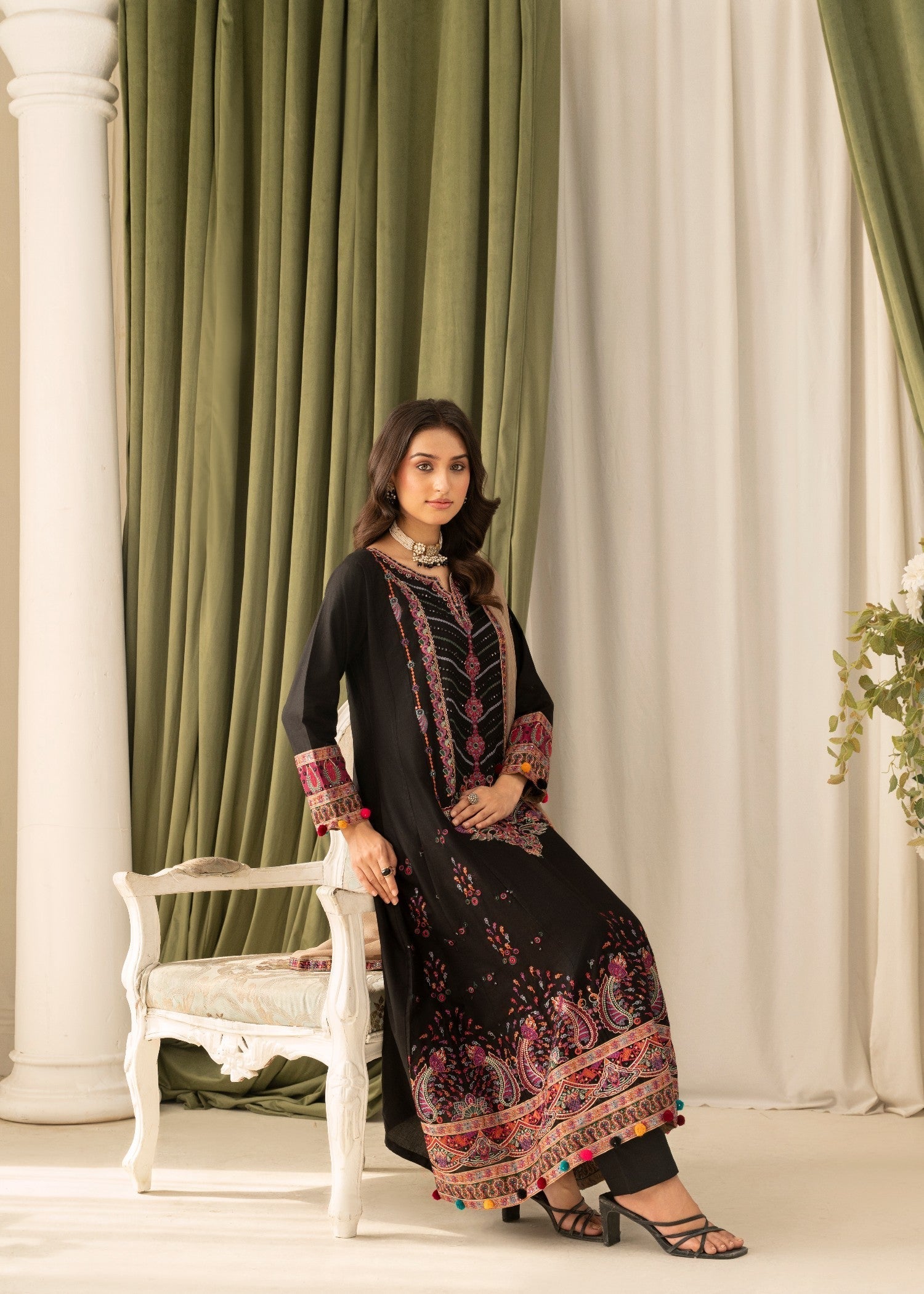 Khubsurat 4090 KH CT Black Embroidery Pishwas Cotton Women 3pcs