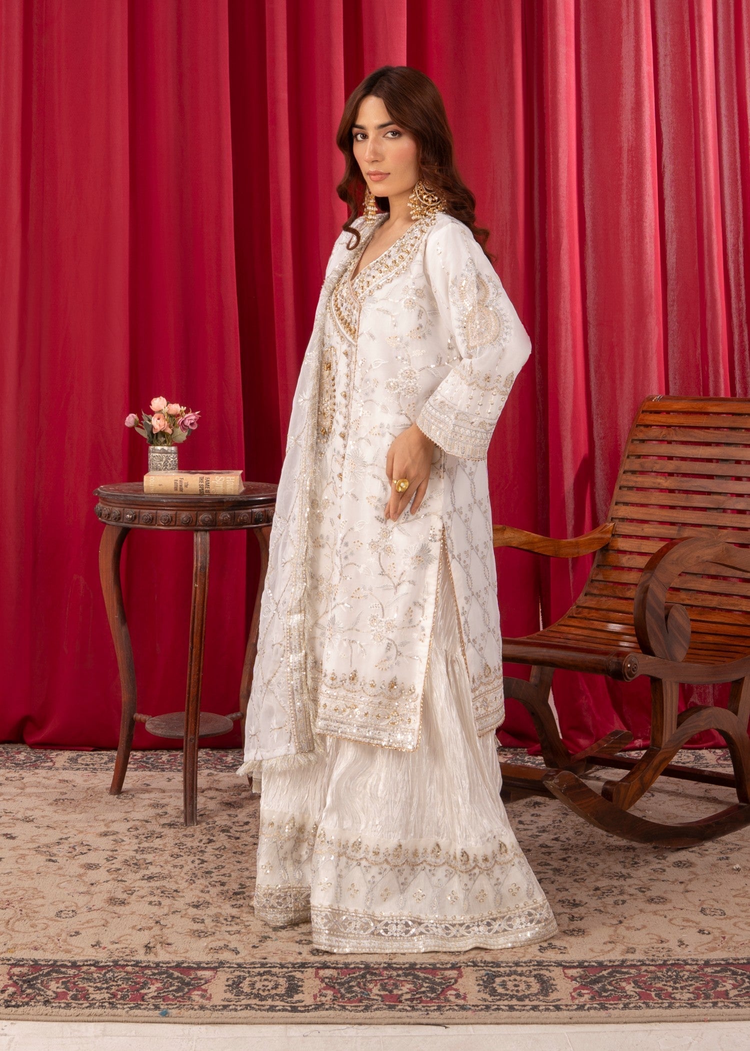 Four Season Boutique SAJAL CRUSH PLAZZO WHITE Women 3pcs