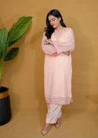 Pretbee Peach Embroidered chiffon Women 3pcs