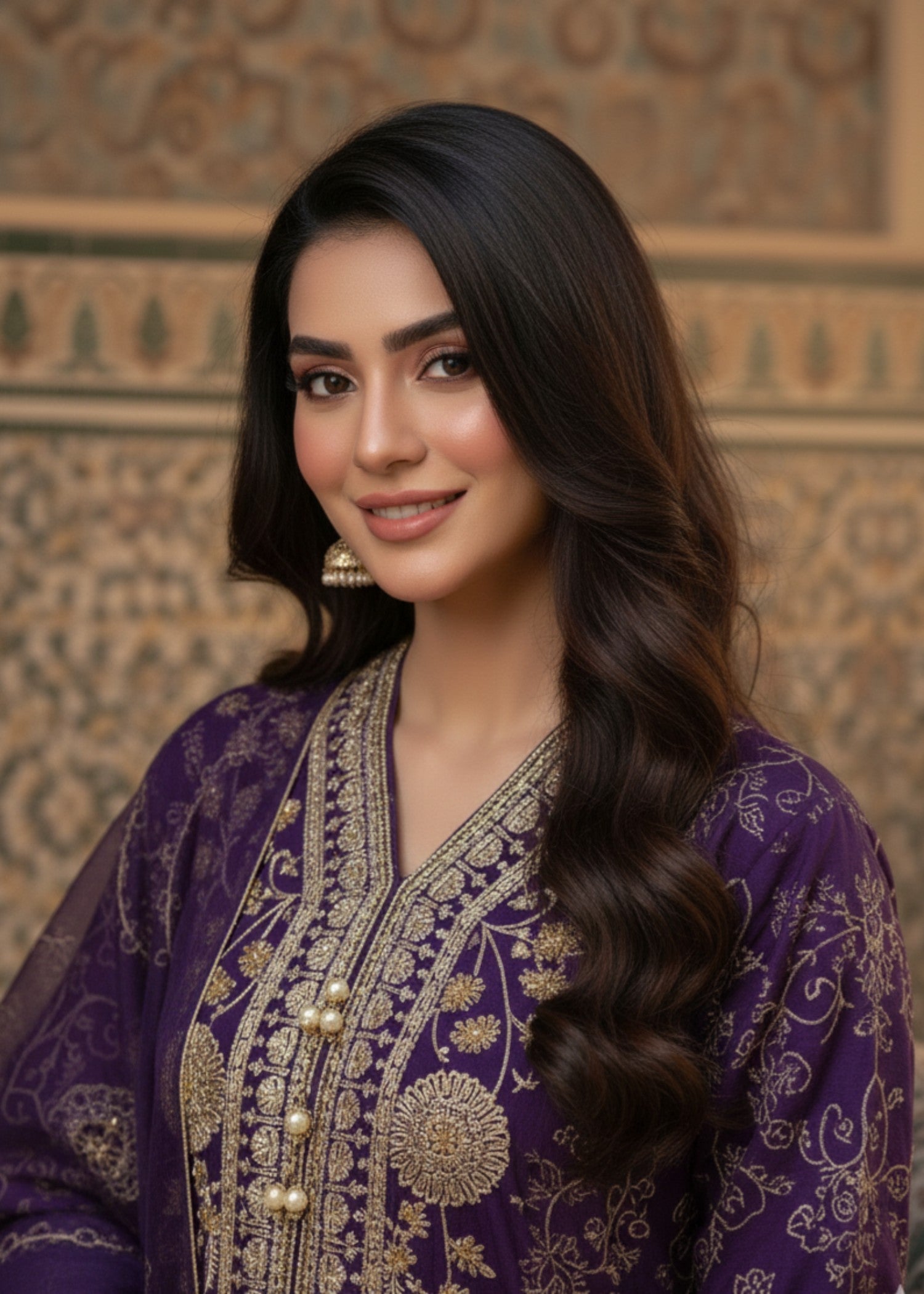 MMG Garments NOOR E CHASHAM| CHIFFON EMBROIDERED BACKTAIL FROCK PURPLE MMG 825 Women 3pcs