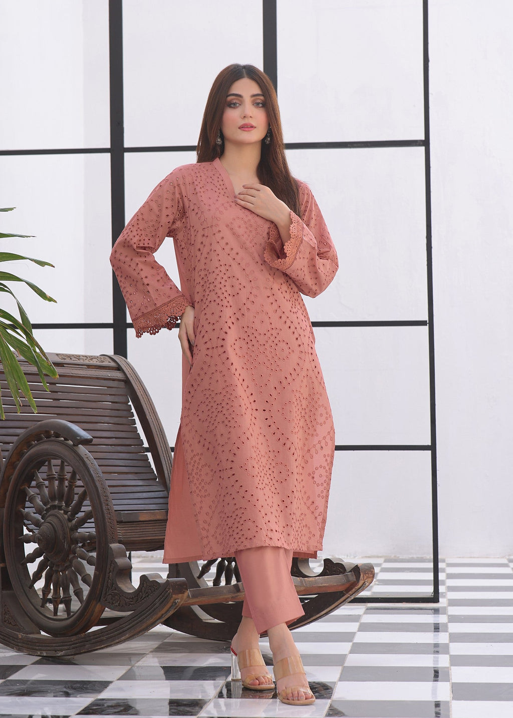 Luxeurs Rosewood Schiffli Embroidered Dress Women 2pcs