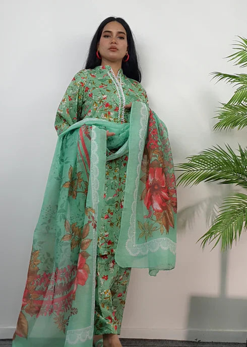 Namal Zara Ltd Summer Pret Lawn Pistachio Green Floral Design Women 3pcs