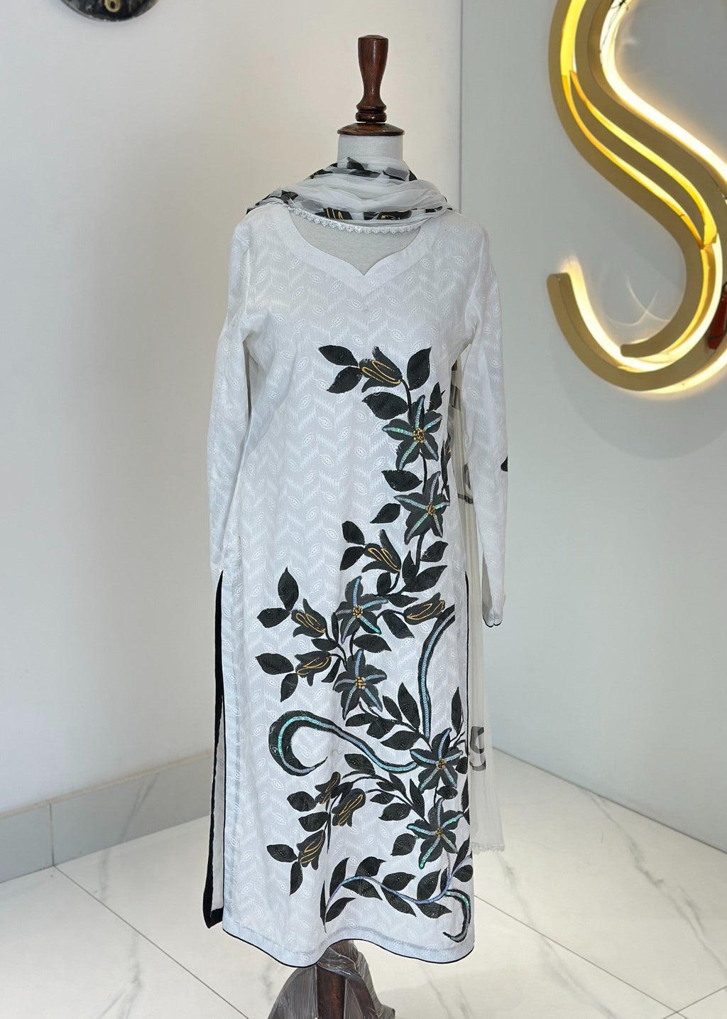 Symas Black Hand Painted Shirt and Dupatta Women 2pcs