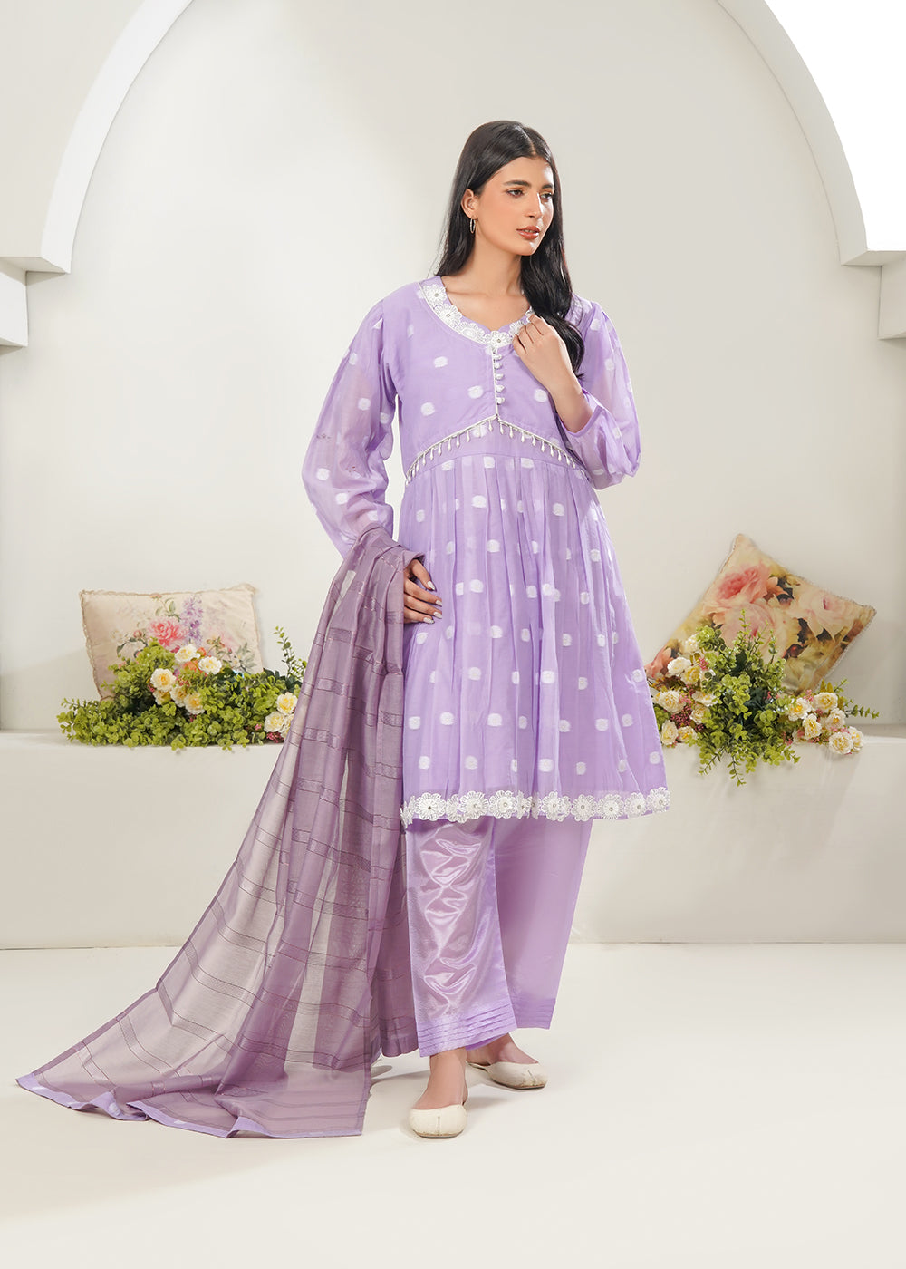 Elara Official Lilac Charm Frock set Women 3pcs
