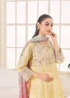 Khubsurat 3802 KH CT Lemon Embroidery Long Frock Cotton Women 3pcs