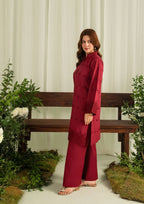 Yolo Pret Schiffli Embroidered Cambric Maroon Set Rozana W25 0029 Women 2pcs