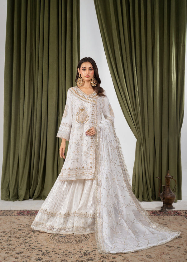 Hkb Officials Beyza White & Gold Angrakha Women 3pcs