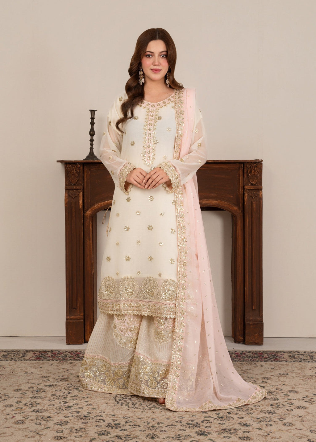 Four Season Boutique HASEEN PLAZZO CREAM Women 3pcs