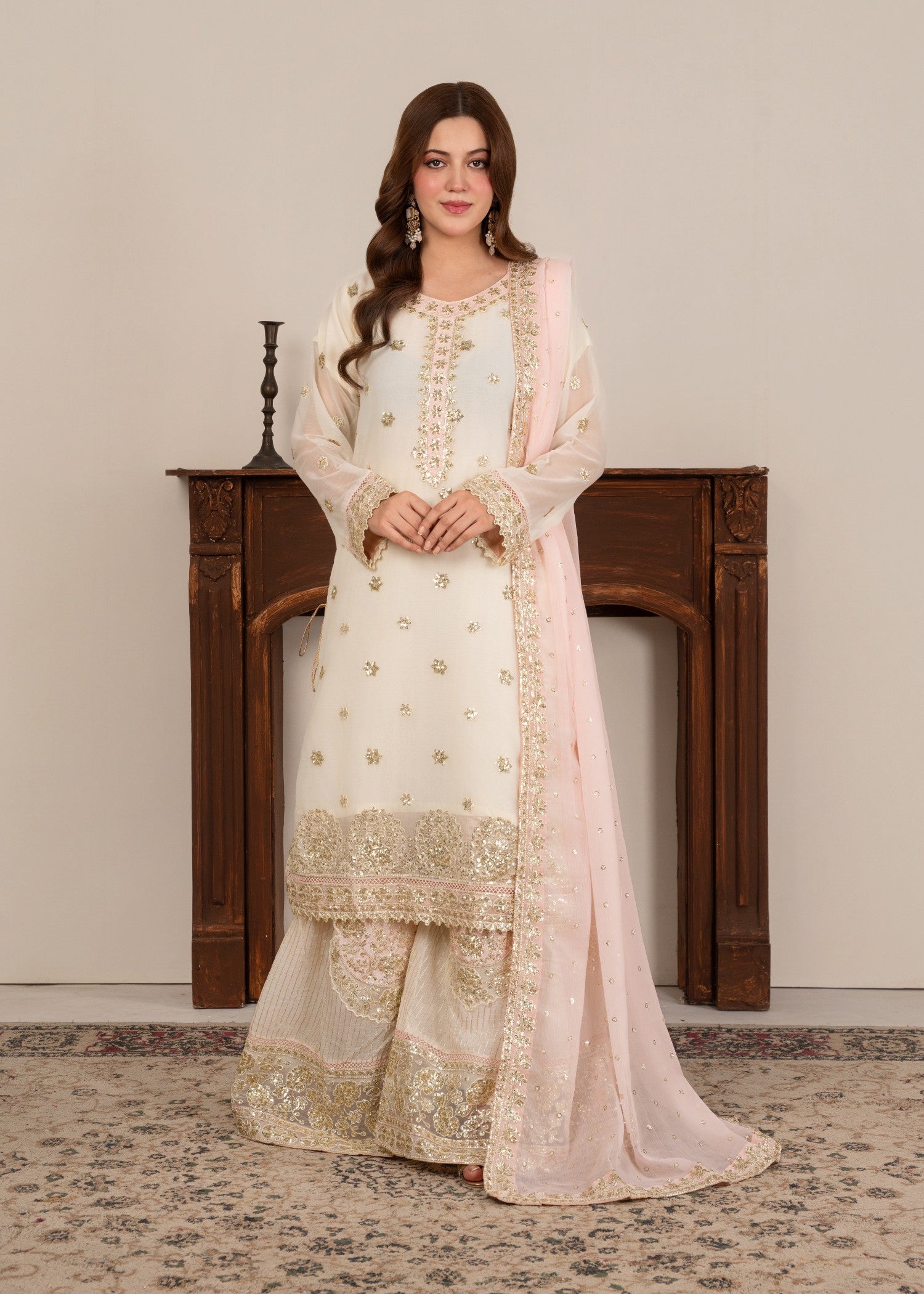 Four Season Boutique HASEEN PLAZZO CREAM Women 3pcs