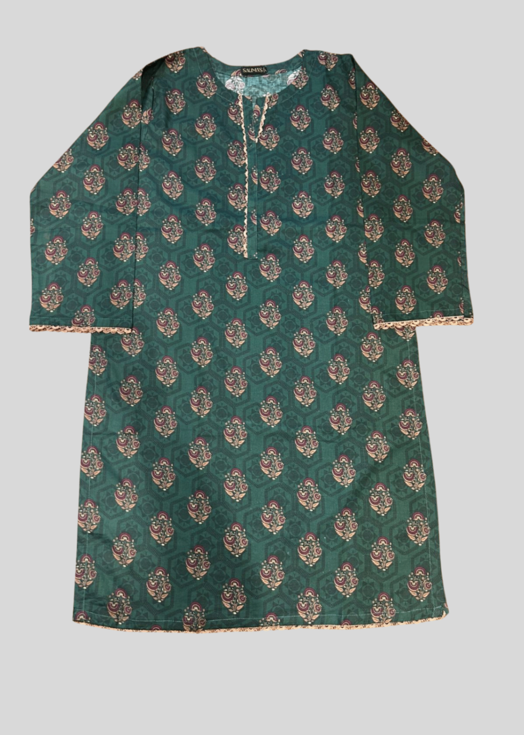 Salimas Stitched Lawn Suit – Dark Green with Ethnic Motifs Women 2pcs