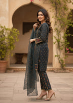 MMG Garments NOOR E KHADDAR| KHADDAR EMBROIDERED KURTA SET DARK GREY MMG 813 Women 3pcs