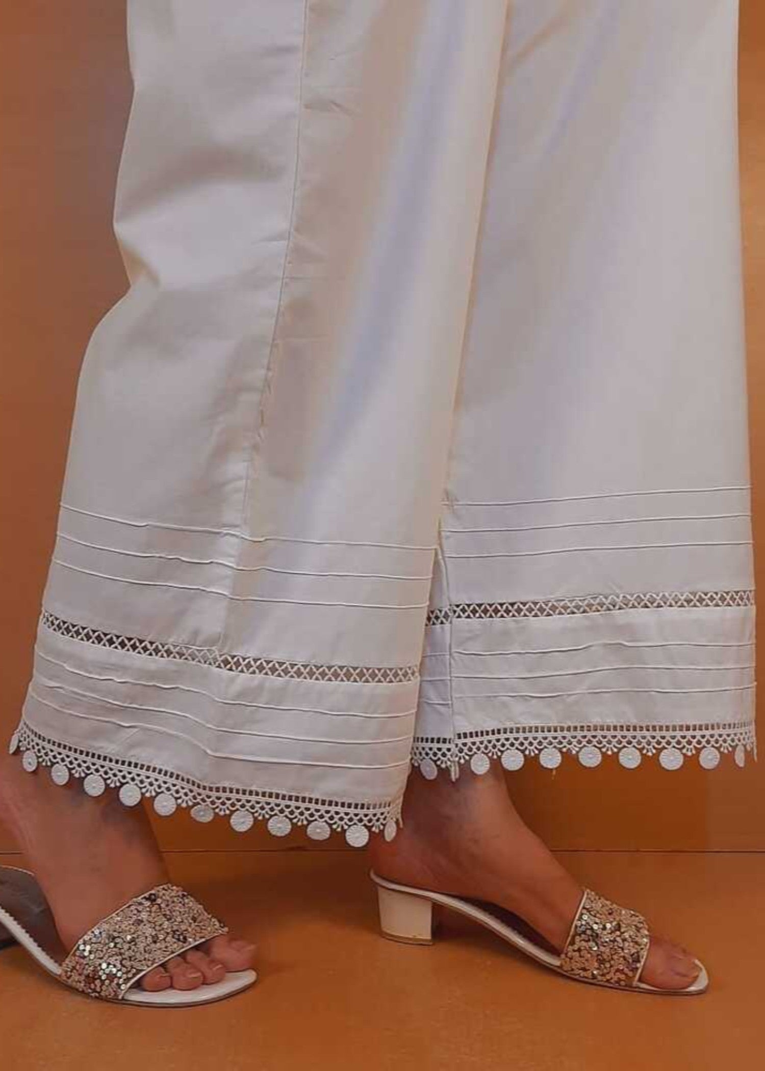 Zardi Laces Embellished Cotton Palazzo White PT28 New Women 1pcs