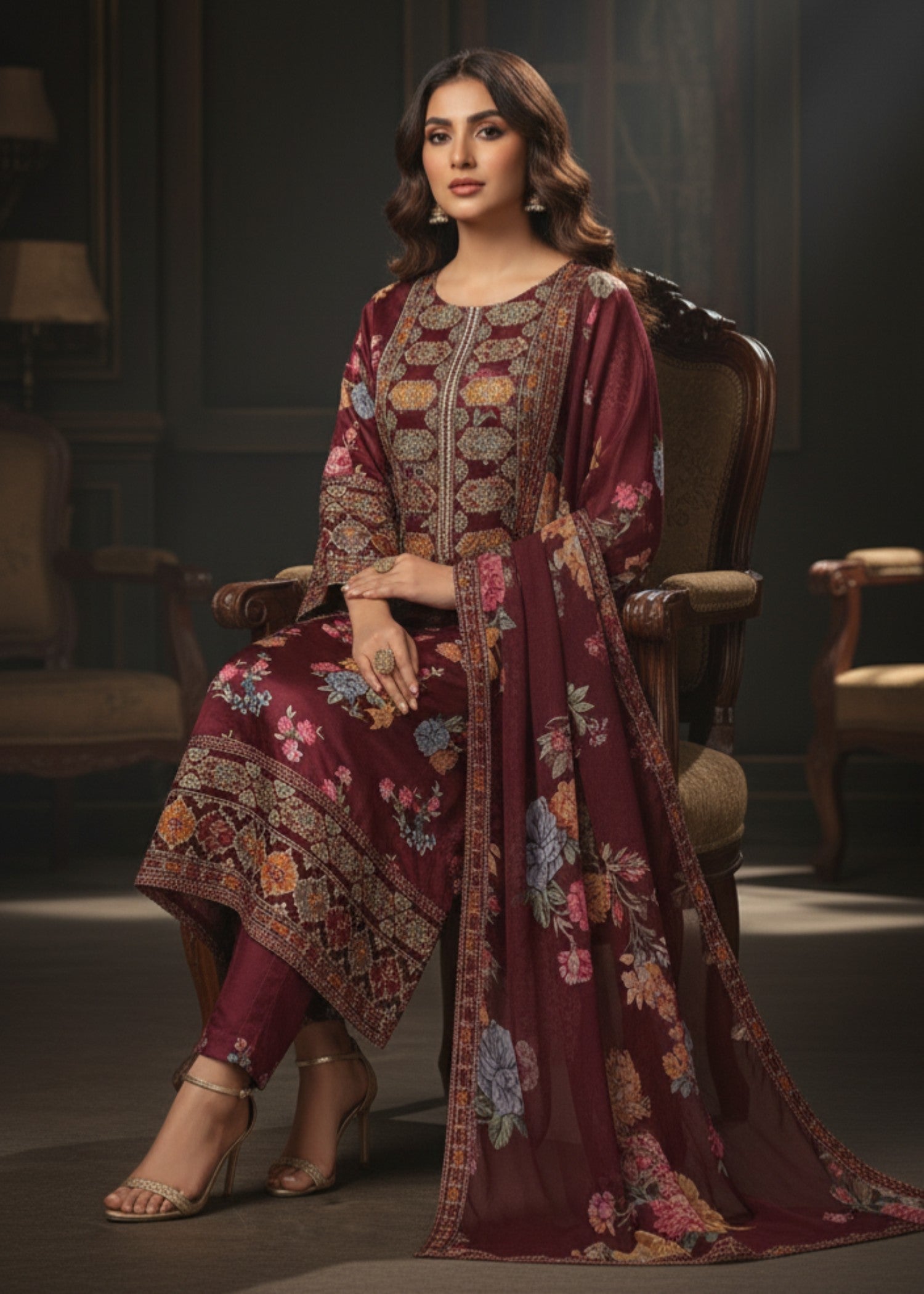 Pehnawa By Bin Akram’s NOOR MAROON | Shimoz Silk Women 3pcs