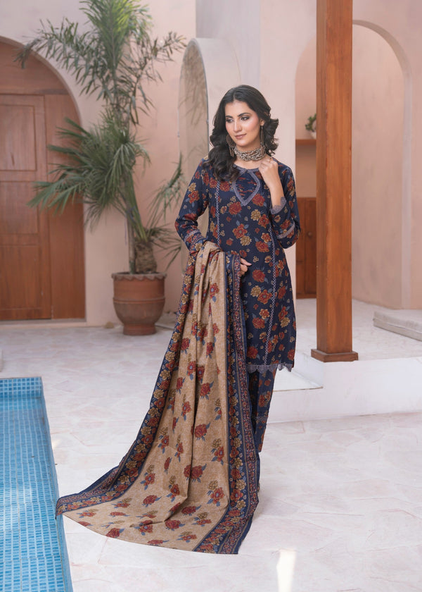 Designer Rack digital printed dhanak blue Women 3pcs