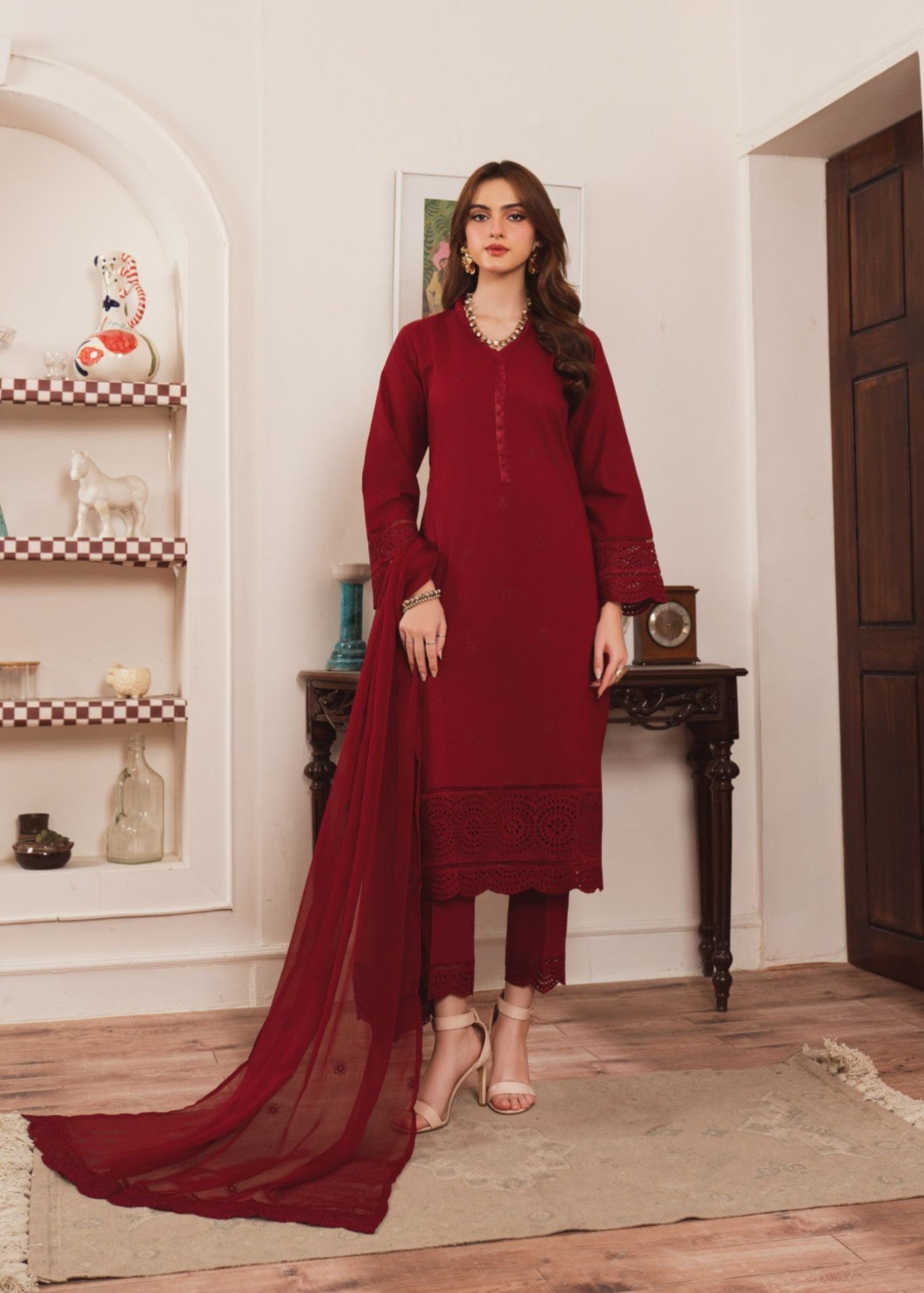 Al-Harir Apparel Geet Maroon Women 3pcs