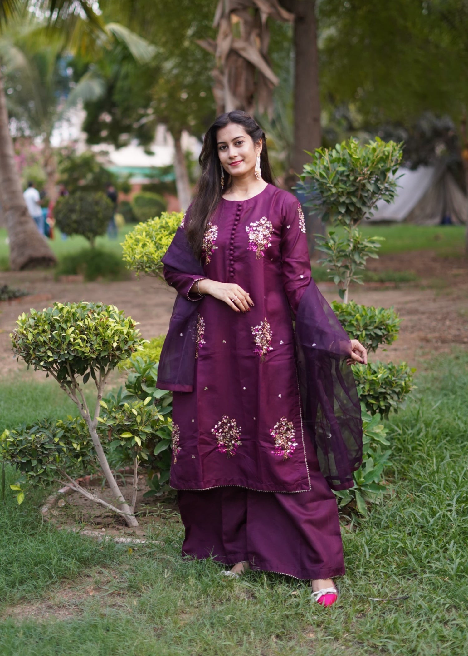 Suits By Sadia PURPLE SILK Women 3pcs