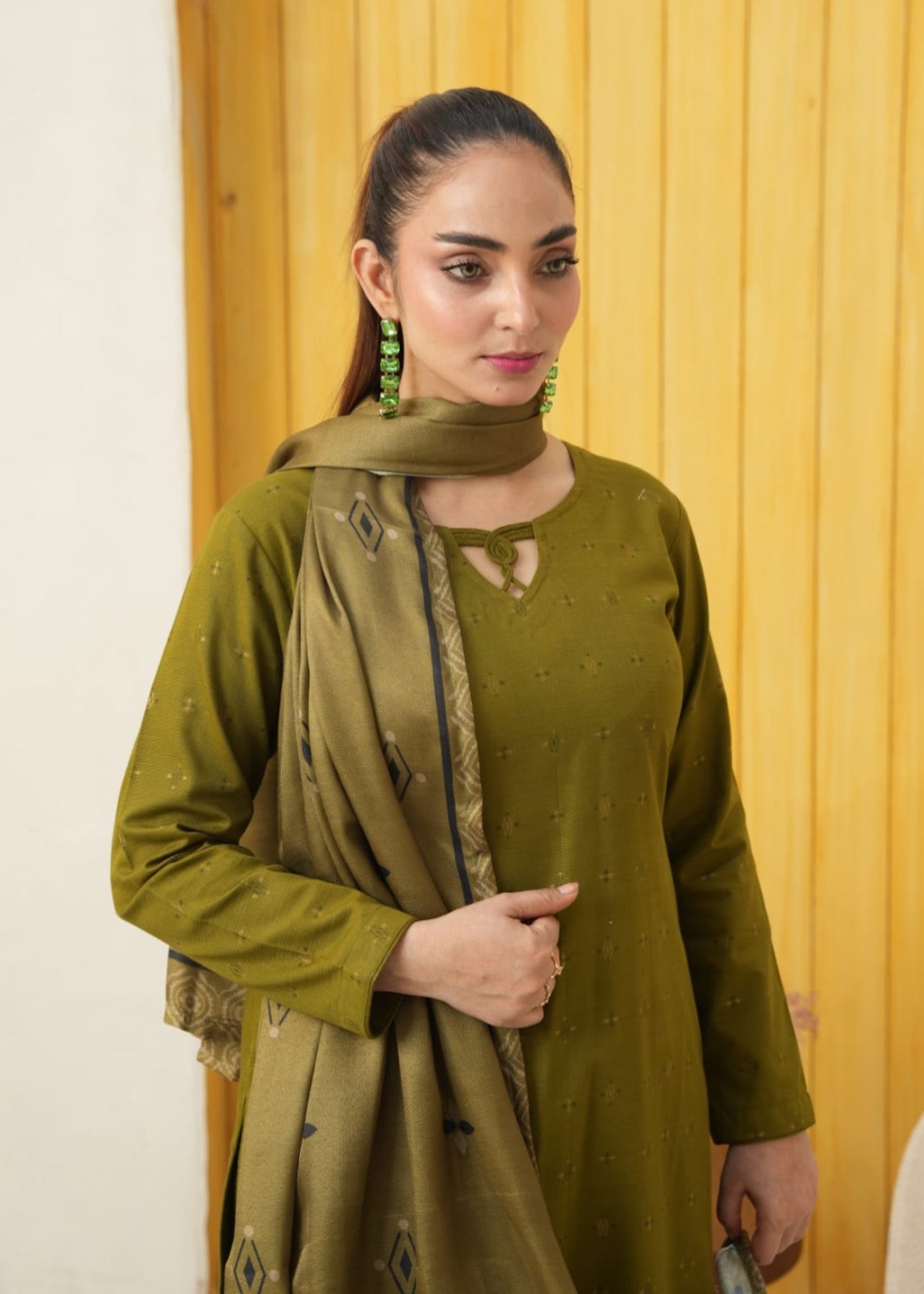 Designer Rack khadar jaccard olive green Women 3pcs