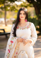 Rivaaj Fashion Luxurious White Dress Sheesha Silk Women 4pcs