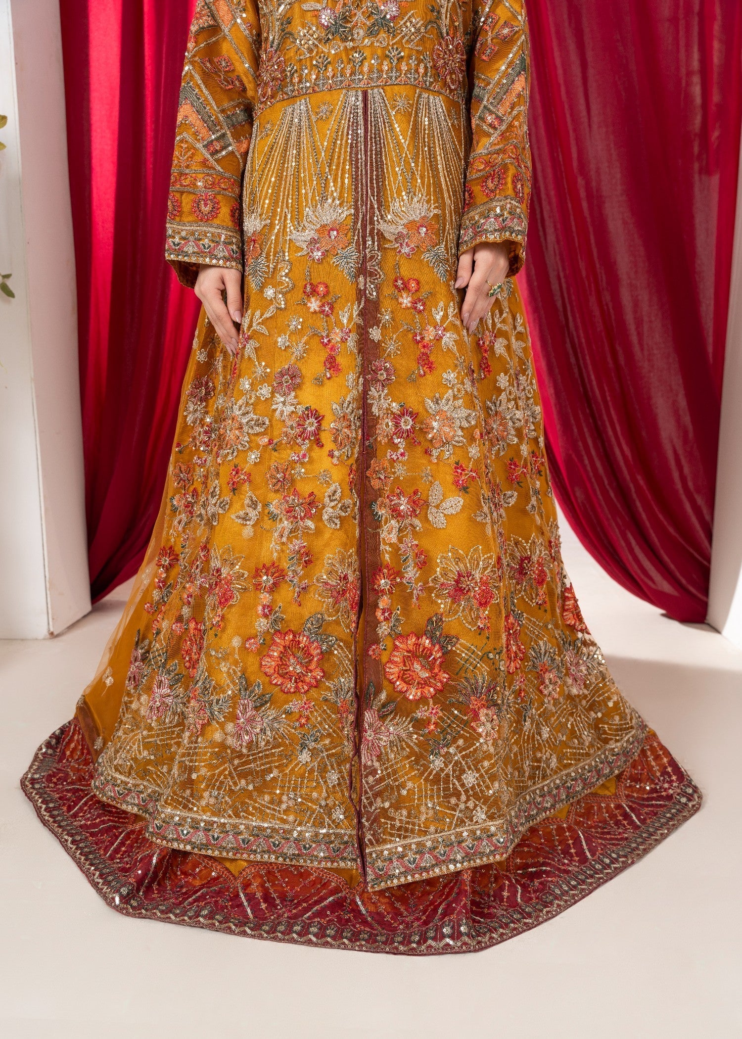 Hkb Officials ALAYA Amber Mustard & Deep Maroon Flared Maxi Women 3pcs