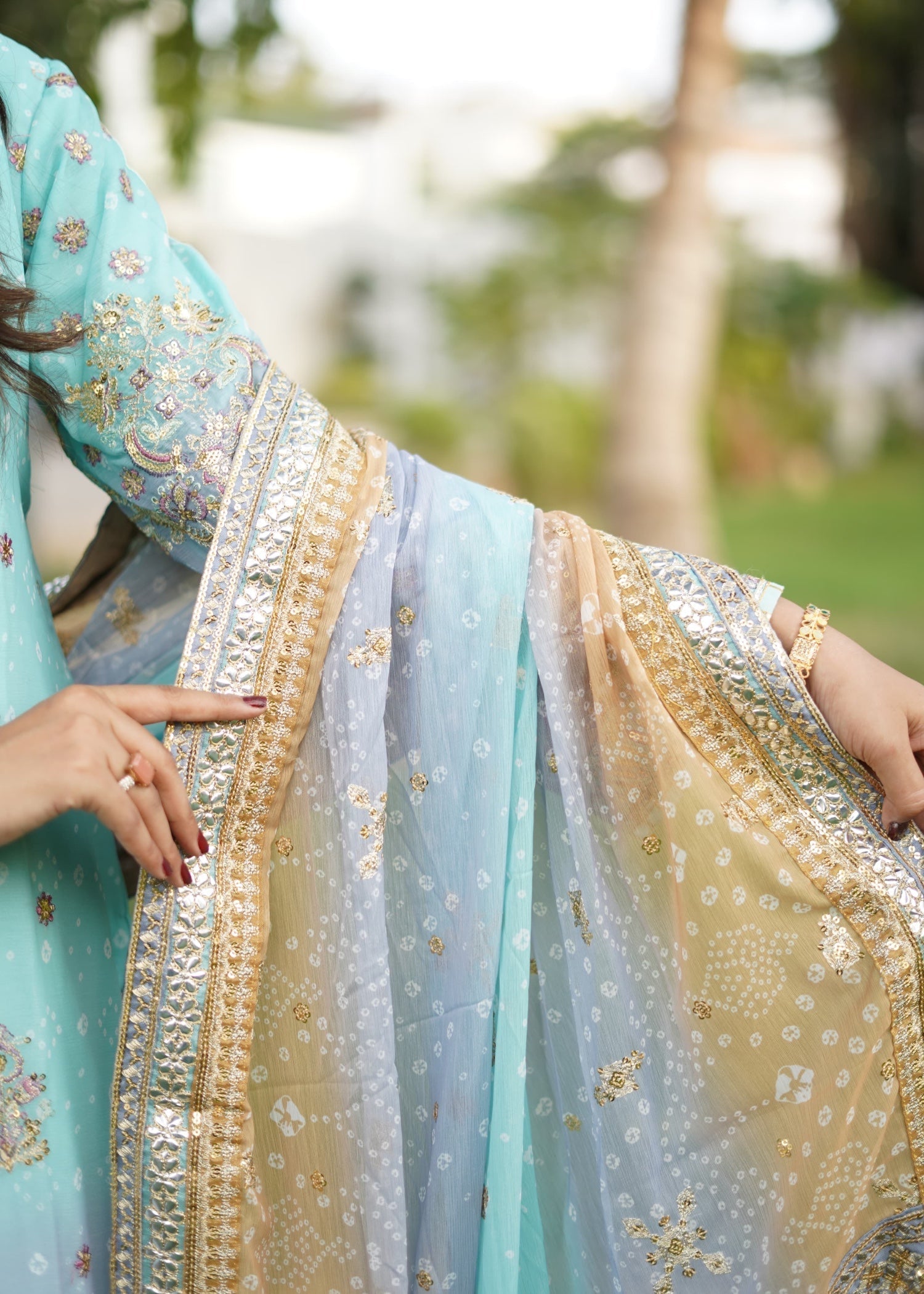 Suits By Sadia Aquamarine chiffon Women 3pcs