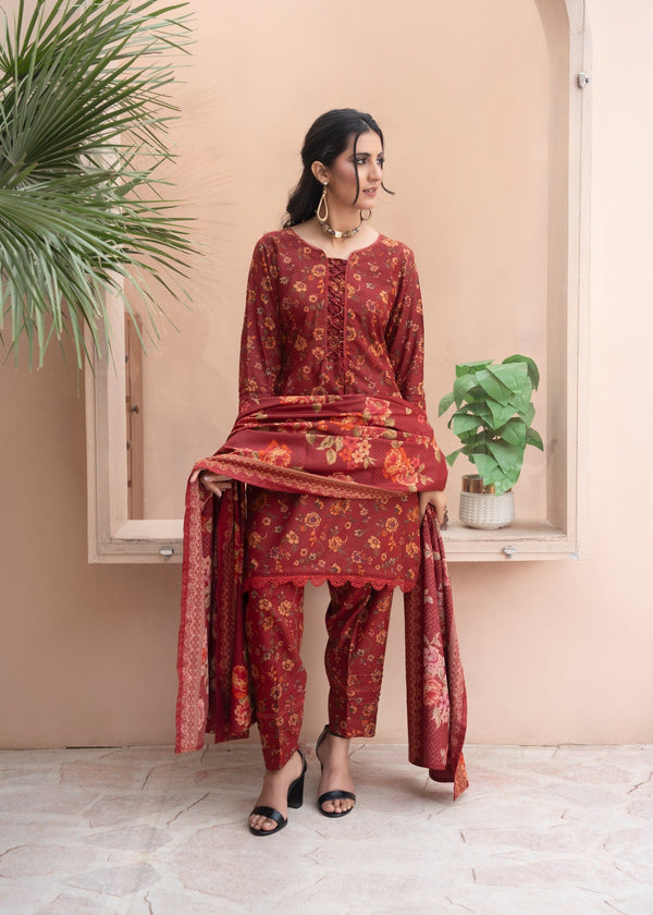 Designer Rack digital printed dhanak red Women 3pcs
