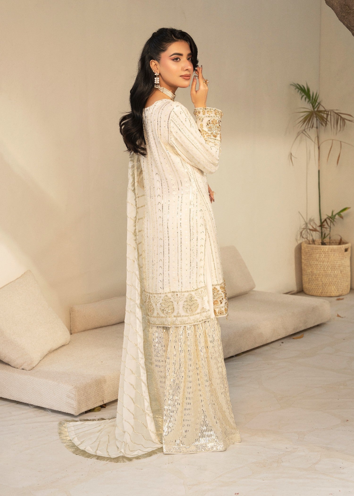 Designer Rack chiffon white Gharara Women 3pcs