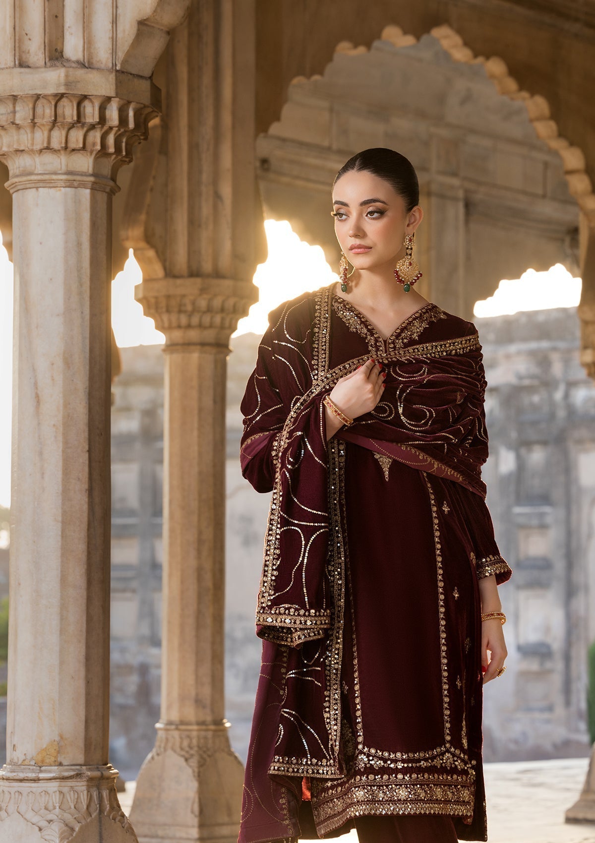 Bin Tayyab BT006529 RED MRN Women 3pcs