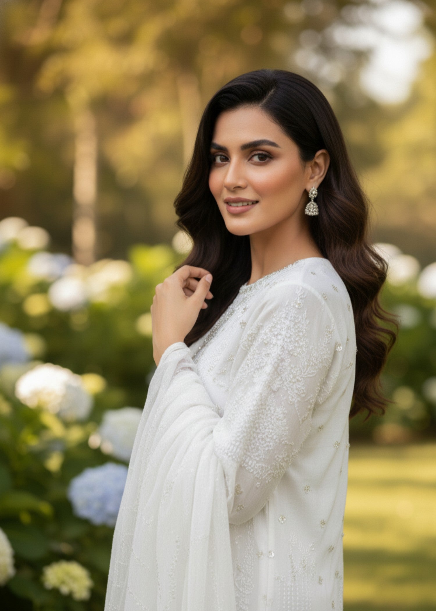 MMG Garments ZEENAT| ORGANZA NET EMBROIDERED KURTA SET WHITE MMG 1079 Women 3pcs